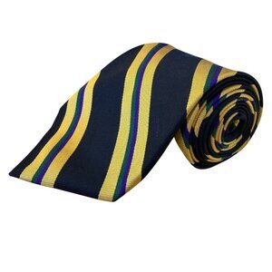 Huntington Mens Navy Yellow & Green Silk Striped Tie 100% Classic Design